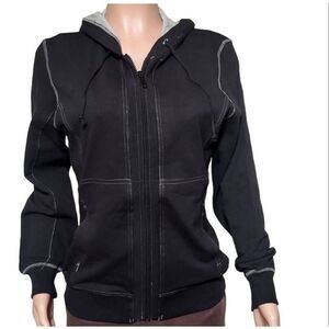 Pulp full zip black long sleeve with hoodie and pockets sweater ML